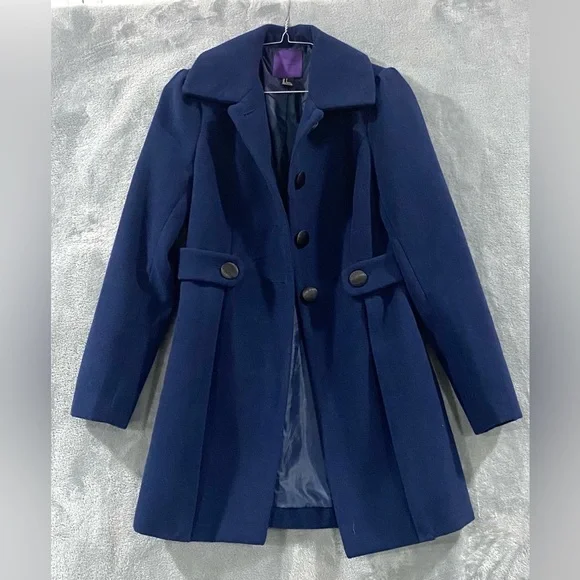 Forever 21 Blue Single Breasted Peacoat S Button Detail Wide Collar - Picture 2 of 10